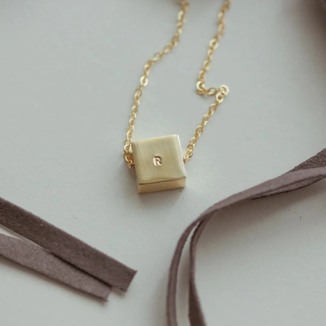 Waterproof NAVY Square Initial Necklace - Image 3