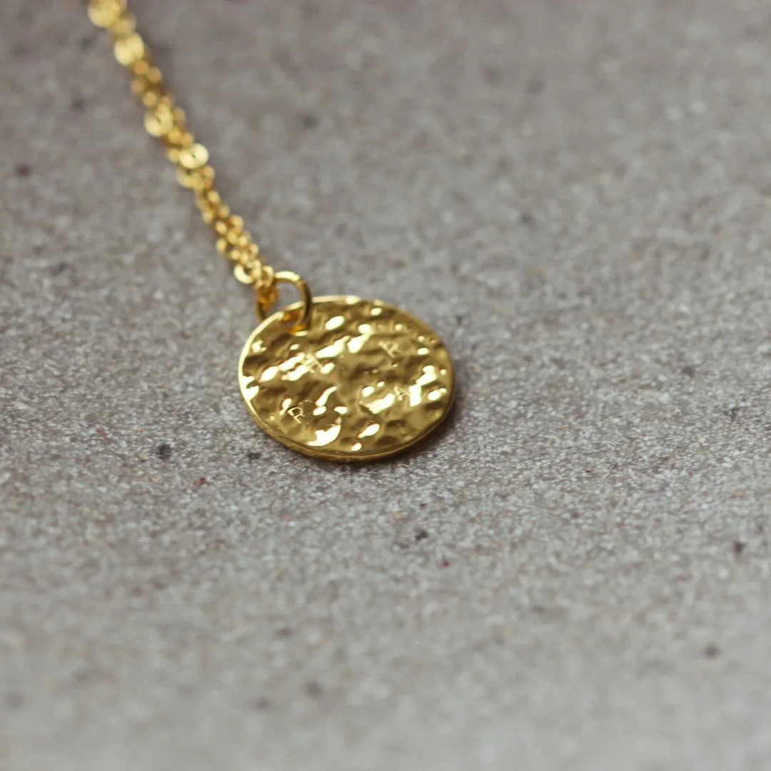 OLIVE Hidden Initial Hammered Disc Necklace (Gold Vermeil / Sterling Silver) - Image 6