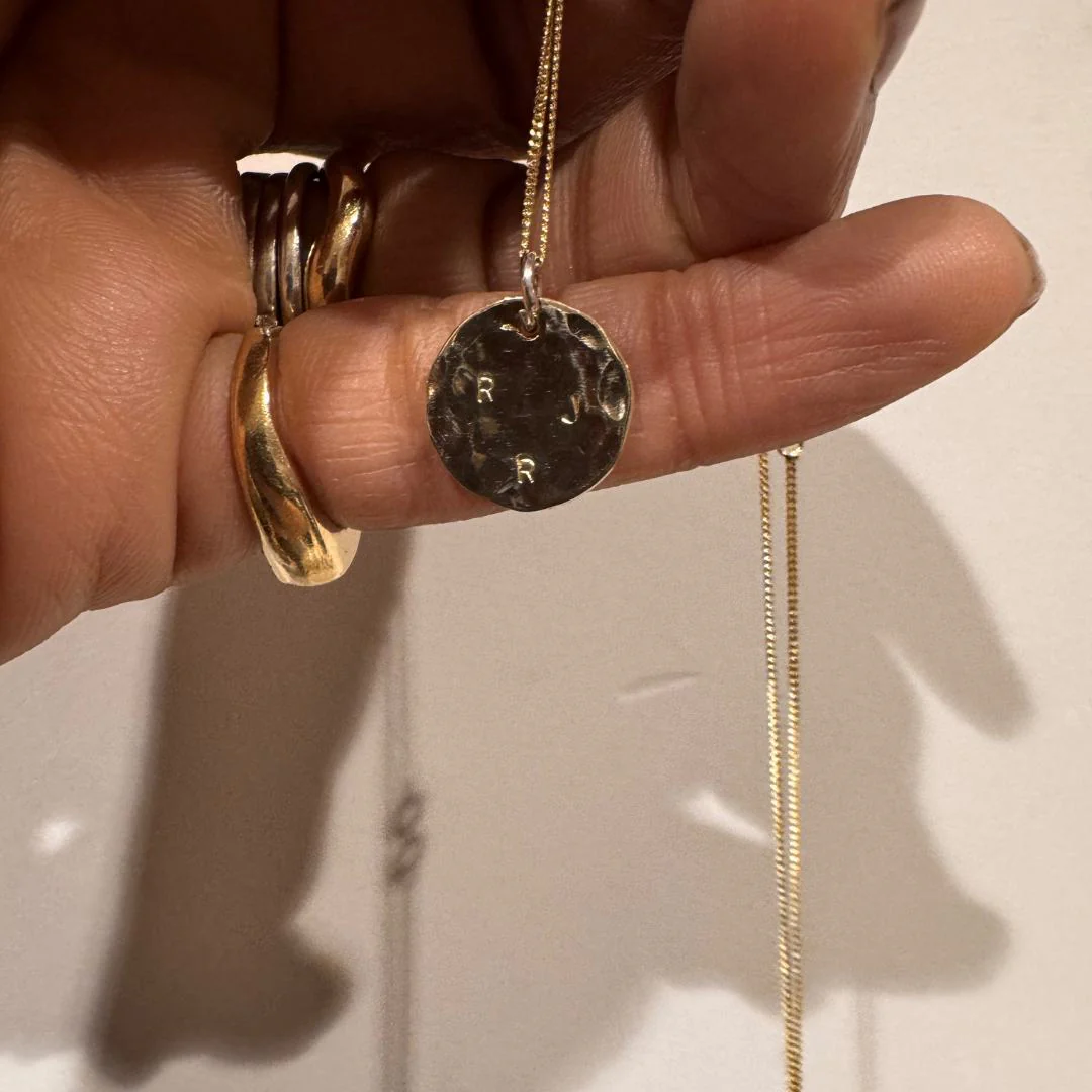OLIVE Hidden Initial Hammered Disc Necklace (Solid 9ct Gold) - Image 5