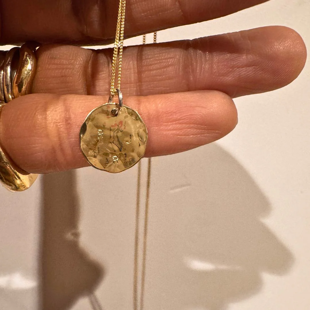 OLIVE Hidden Initial Hammered Disc Necklace (Solid 9ct Gold) - Image 6